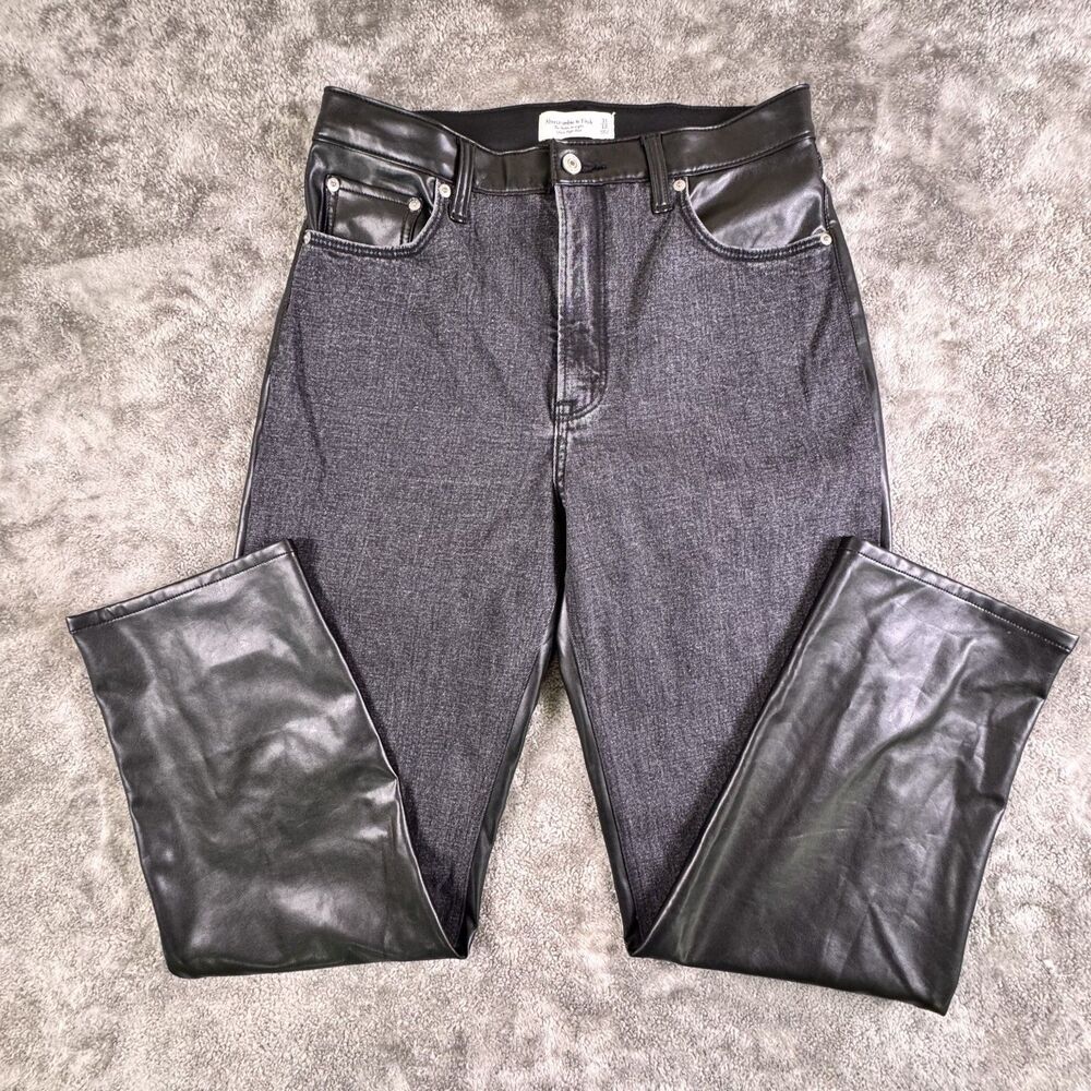 Abercrombie & Fitch Ultra High Rise Faux Leather Panel Jeans 31x27